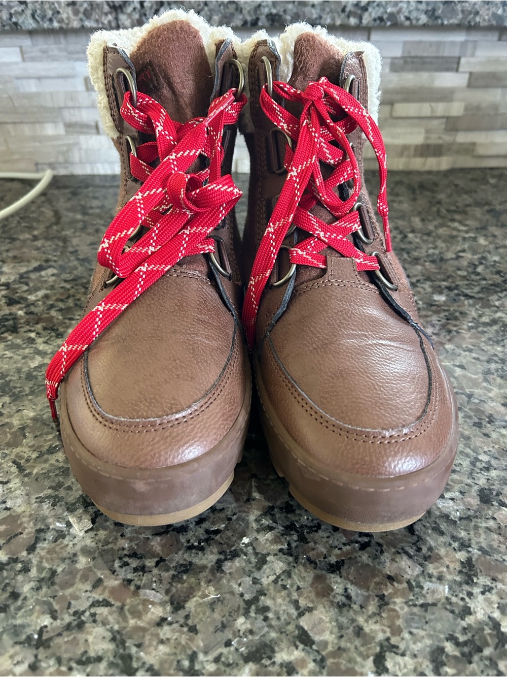 Sperry Brown Leather Lace-Up Boots with Red Laces